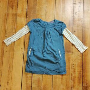 Mini Boden dress 2 to 3 years blue gray strip sleeves cotton spring dress